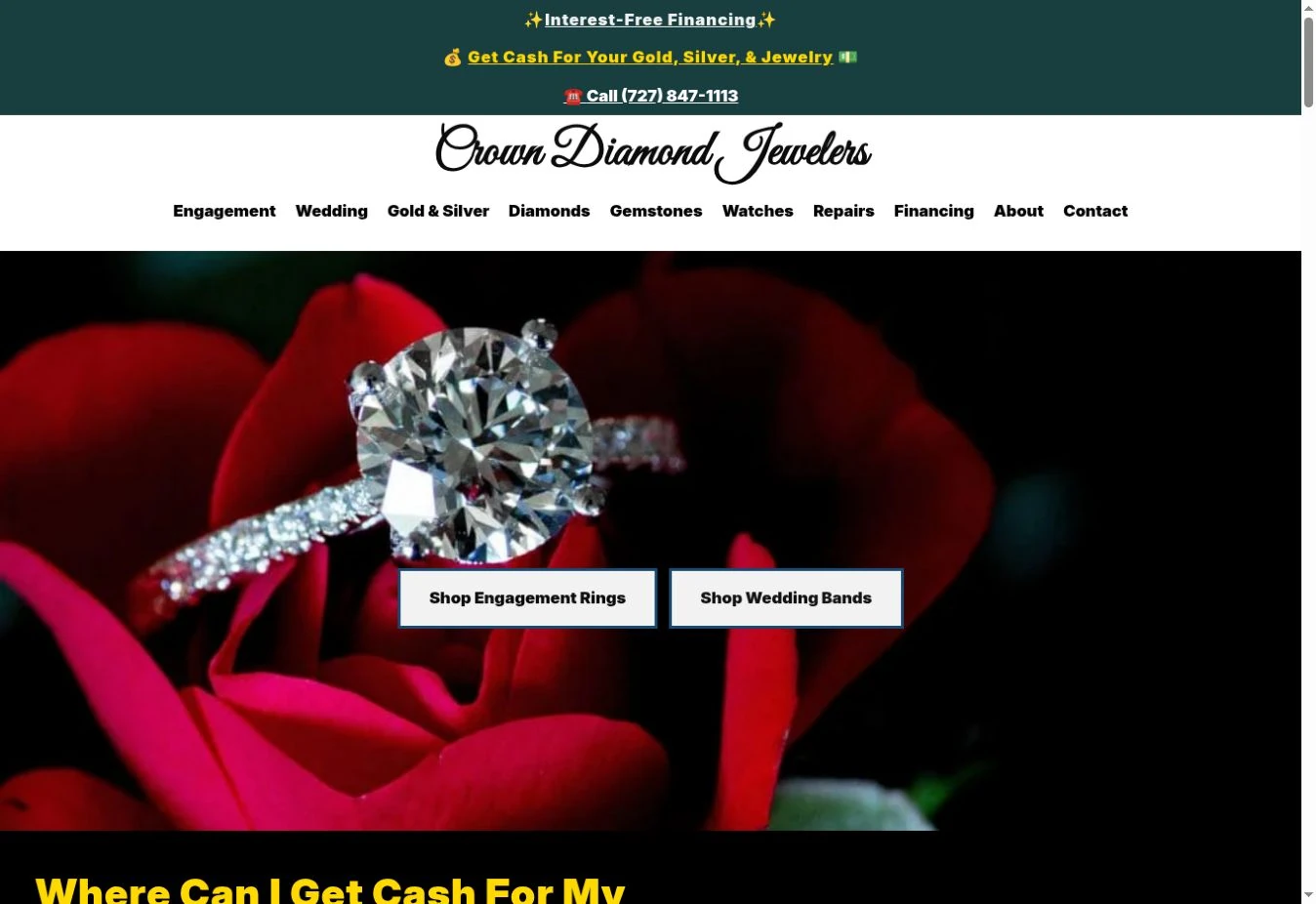Archived desktop homepage of Crown Diamond Jewelers.