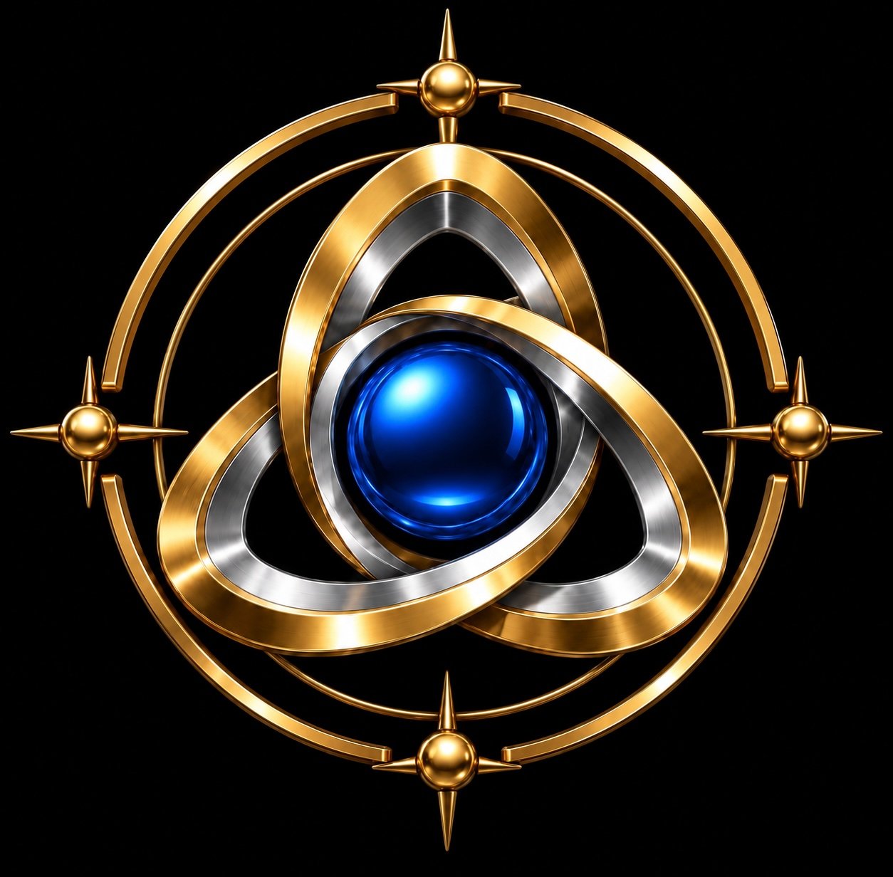 Trio Media’s original gold and silver emblem, with its blue core.