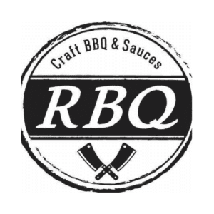 Craft BBQ & Sauces RBQ with two criss-cross butcher knives.